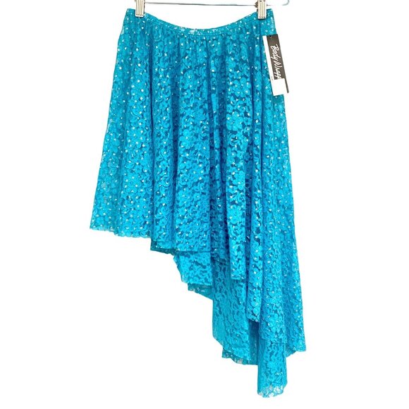 Worship Overlay Asymmetrical Lace Skirt M Sparkly Turquoise Lyrical Praise - Picture 7 of 8